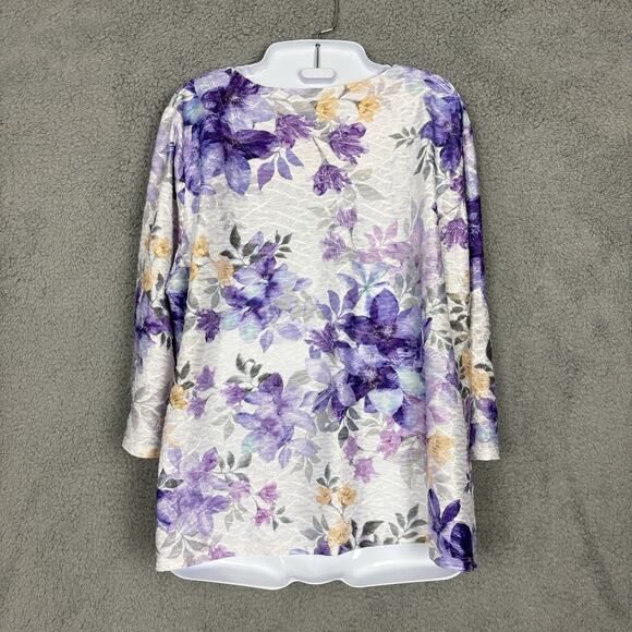 Alfred Dunner Top Womens Size P XL Floral Soft Texture 3/4 Sleeve Round Neck - Picture 4 of 12